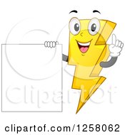Poster, Art Print Of Happy Electric Bolt Character By A Blank Sign