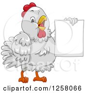 Poster, Art Print Of Cute White Hen Holding Up A Blank Sign