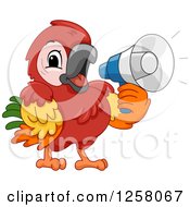 Poster, Art Print Of Cute Maccaw Parrot Announcing With A Megaphone