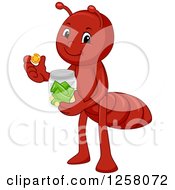 Clipart Of A Cute Ant Putting Money In A Jar Royalty Free Vector Illustration by BNP Design Studio
