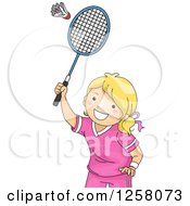 Happy Blond White Girl Playing Badminton