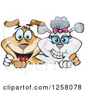 Poster, Art Print Of Happy Poodle And Brown Dog Hugging Over A Sign