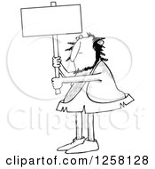 Black And White Hairy Caveman Holding Up A Blank Sign