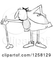 Clipart Of A Black And White Hairy Caveman With An Injured Back Using A Bone Cane Royalty Free Vector Illustration by djart