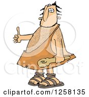 Clipart Of A Hairy Caveman Holding A Club And Thumb Up Royalty Free Vector Illustration