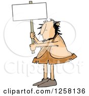 Clipart Of A Hairy Caveman Holding Up A Blank Sign Royalty Free Vector Illustration