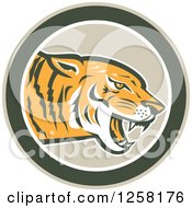 Poster, Art Print Of Retro Growling Tiger Head In A Green Circle