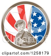Retro American Soldier With A Bayonet In An American Flag Circle