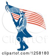 Clipart Of A Retro Revolutionary Soldier Walking With An American Betsy Ross Flag Royalty Free Vector Illustration