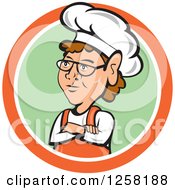 Clipart Of A White Female Chef With Folded Arms In An Orange White And Green Circle Royalty Free Vector Illustration