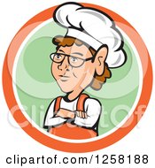 Poster, Art Print Of White Female Chef With Folded Arms In An Orange White And Green Circle