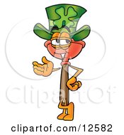 Poster, Art Print Of Sink Plunger Mascot Cartoon Character Wearing A Saint Patricks Day Hat With A Clover On It
