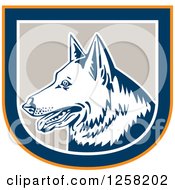 Retro German Shepherd Dog In An Orange Blue White And Tan Shield