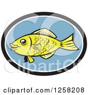 Poster, Art Print Of Cartoon Green Gourami Fish In A Black White And Blue Oval