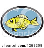 Clipart Of A Cartoon Green Gourami Fish In A Black White And Blue Oval Royalty Free Vector Illustration
