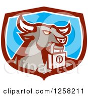 Retro Bull With A Padlock In A Maroon White And Blue Shield