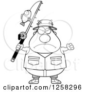 Poster, Art Print Of Black And White Mad Chubby Fisherman Holding Up A Fist