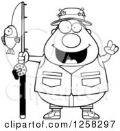 Poster, Art Print Of Black And White Happy Chubby Fisherman With An Idea