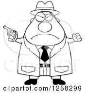 Poster, Art Print Of Black And White Mad Chubby Male Detective With A Pistol And Balled Fist