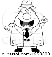 Clipart Of A Black And White Happy Chubby Male Detective With An Idea Royalty Free Vector Illustration