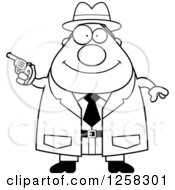 Poster, Art Print Of Black And White Happy Chubby Male Detective Holding A Pistol