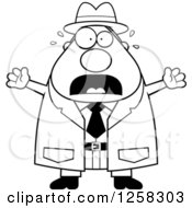 Clipart Of A Black And White Scared Screaming Chubby Male Detective Royalty Free Vector Illustration