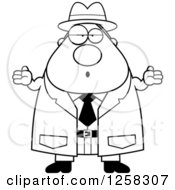 Poster, Art Print Of Black And White Careless Shrugging Chubby Male Detective