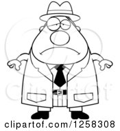 Clipart Of A Black And White Sad Depressed Chubby Male Detective Royalty Free Vector Illustration