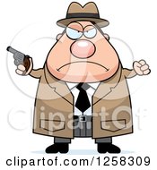 Poster, Art Print Of White Mad Chubby Male Detective With A Pistol And Balled Fist