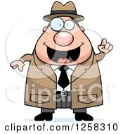 Poster, Art Print Of White Happy Chubby Male Detective With An Idea