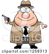 Poster, Art Print Of White Happy Chubby Male Detective Holding A Pistol