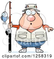 Clipart Of A White Surprised Gasping Chubby Fisherman Royalty Free Vector Illustration