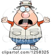 Clipart Of A White Scared Screaming Chubby Fisherman Royalty Free Vector Illustration