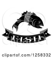 Clipart Of A Black And White Banner And Fish Royalty Free Vector Illustration