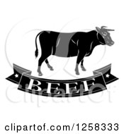Clipart Of A Black And White Beef Banner And Cow Royalty Free Vector Illustration