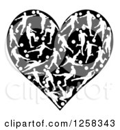 Clipart Of A Black Heart With White Silhouetted Soccer Players In Action Royalty Free Vector Illustration