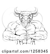 Poster, Art Print Of Black And White Muscular Bull Man Gesturing Bring It With His Fists