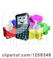 Happy Calculator Character Holding Thumbs Up Over Math Symbols