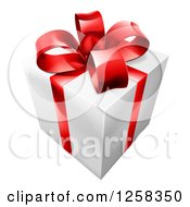 Poster, Art Print Of 3d White Gift With A Red Ribbon And Bow