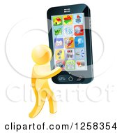 3d Gold Man Carrying A Giant Cell Phone With Apps