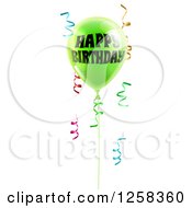 Poster, Art Print Of 3d Lime Green Party Balloon And Confetti Ribbons With Happy Birthday Text