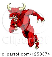 Poster, Art Print Of Aggressive Angry Red Bull Man Mascot Running Upright