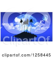 Poster, Art Print Of Silhouetted Tropical Island And Fictional Planets At Dusk