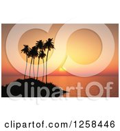 Clipart Of A Silhouetted Tropical Island At Sunset Royalty Free Illustration