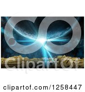 Clipart Of A 3d Fictional Planet Planscape Oand Other Planets With Light Royalty Free Illustration