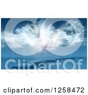 Clipart Of A Sun Flare And Clouds Over 3d Stones In The Sea Royalty Free Illustration