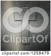 Clipart Of A 3d Cross In A Scratched Metal Background Royalty Free Illustration by KJ Pargeter