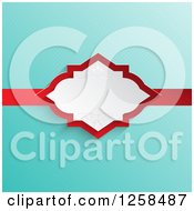 Clipart Of A Turquoise Polda Dot Background With A White And Red Ribbon Frame Royalty Free Vector Illustration by KJ Pargeter