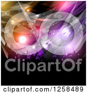 Poster, Art Print Of Silhouetted Dancing And Cheering Crowd Over Colorful Flares And Lights