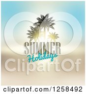 Clipart Of A Sunset With Palm Trees And Summer Holidays Text Royalty Free Vector Illustration